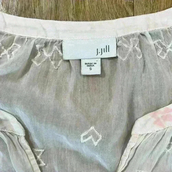 EUC J. Jill Silk Cotton Boho Western Aztec Embroidered Blouse White Coral Small - Picture 6 of 11